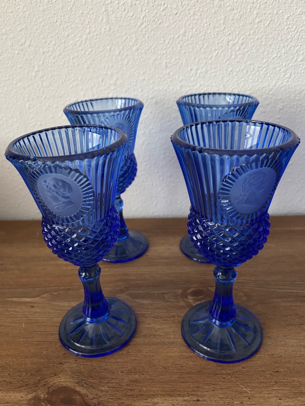 Vintage Avon Fostoria Cobalt Blue goblets. Set of 4.